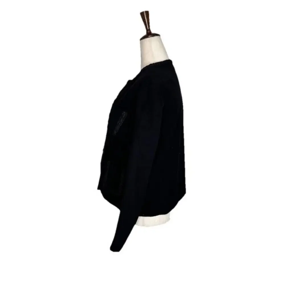 J McLaughlin Fanning Jacket Small Black Braided Trim Pockets Old Money Classic - Picture 6 of 10